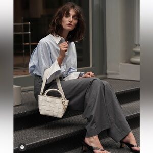 Verafied New York High Rise Slouchy Wool Blend Gray Wide Leg Trouser Pants- S